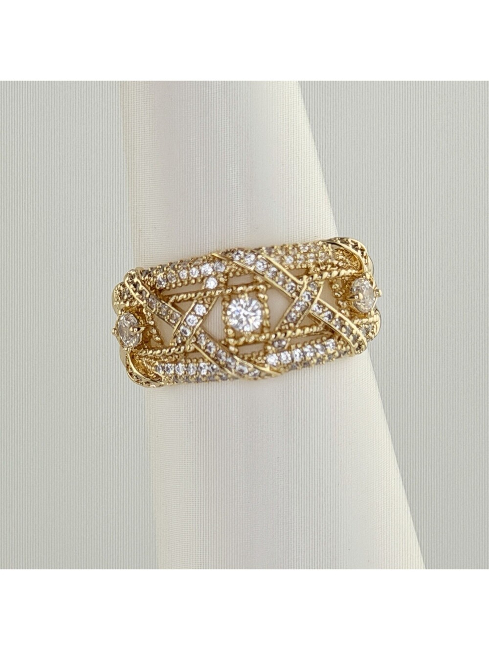 Bomb Party Ring Sz 10 "The Empire Band" Clear Cz on Yellow Gold RG60845